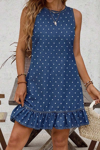 Polka Dot Sleeveless Ruffle Dress
