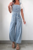 Wide-Leg Denim Overall Jumpsuit