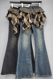 Flare Denim Jeans with Plaid Accent