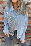 Distressed Leopard-Accent Denim Jacket