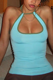 Halter Neck Tank Top with Curved Cutout