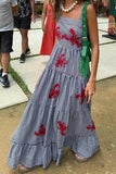 Lobster Motif Gingham Maxi Dress