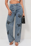 Butterfly Print Straight-Leg Jeans