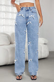 Bow-Accent Straight-Leg Jeans