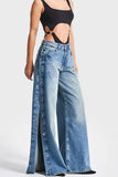 Straight Leg Jeans with Side Buttons