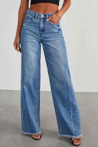 Frayed Hem Straight Leg Jeans