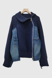 Zip-Front Knit and Denim Sweater