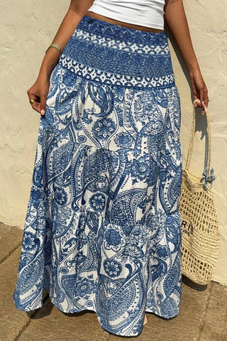 Paisley Print Smocked Maxi Skirt