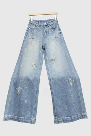 Embellished Wide-Leg Straight Jeans