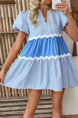 Striped Puff Sleeve Mini Dress