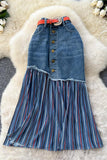 Button-Front Mixed-Media Skirt