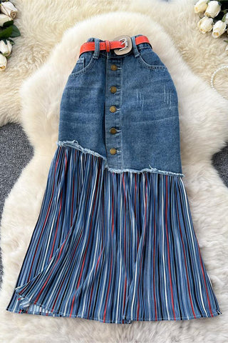 Button-Front Mixed-Media Skirt