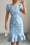 Short Sleeve Floral Textured Casual Dress