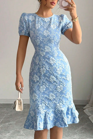 Short Sleeve Floral Textured Casual Dress