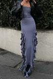 Strapless Midi Dress with Ruffle Detail