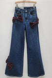 Bow-Accent Wide-Leg Straight Jeans