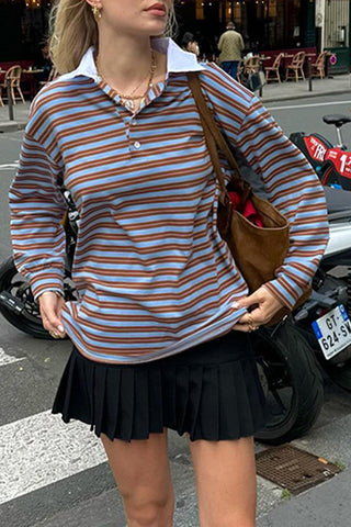 Striped Polo Long Sleeve Top