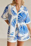 Shell Print Button Shirt and Shorts Set