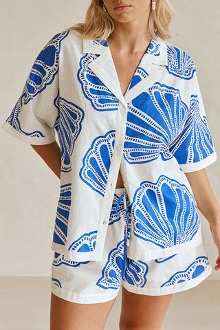 Shell Print Button Shirt and Shorts Set