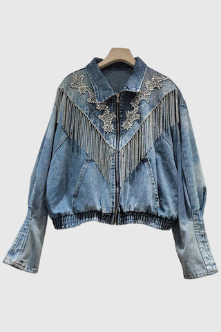 Embellished Fringe Denim Jacket