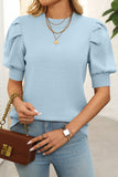 Puff Sleeve Crew Neck Knit Top