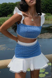 Sleeveless Ruffle Trim Suit Set