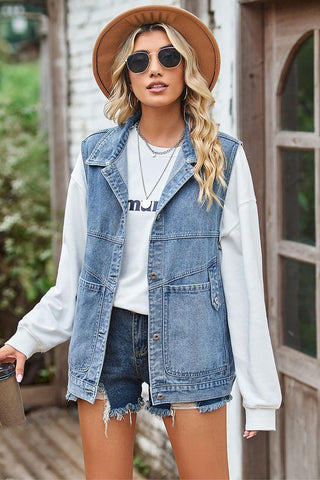 Versatile Denim Button-Front Vest