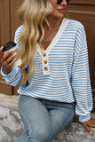 V-Neck Buttoned Striped T-Shirt