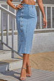 High-Waist Button Detail Denim Skirt