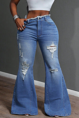 Distressed Flare Jeans with Raw Hem