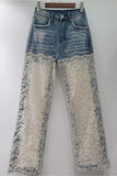 Lace Overlay Straight Jeans
