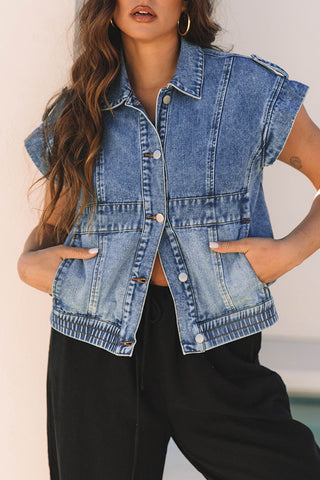 Short Sleeve Denim Zip Vest