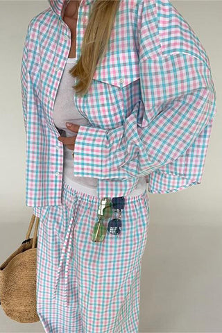 Plaid Button-Up Pants Set