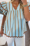 Ruffle Sleeve Striped Blouse
