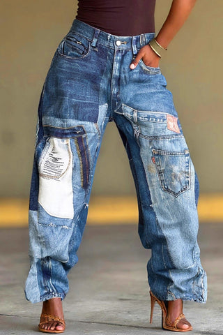 Patchwork Wide Leg Jeans