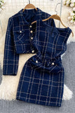 Plaid Button-Accent Skirt Set