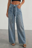 Wide-Leg Straight Jeans with Belt Detail