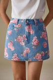 Floral Button-Front Mini Skirt