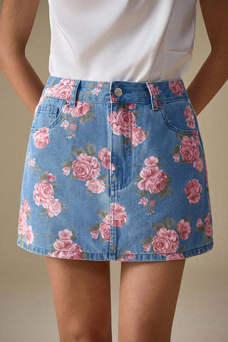 Floral Button-Front Mini Skirt