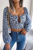 Floral Puff Sleeve Tie Front Blouse