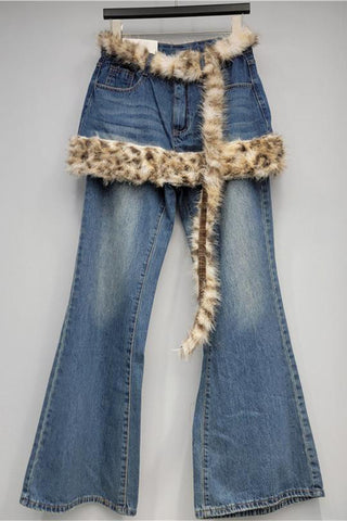 Flare Jeans with Faux Fur Accents