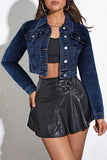 Cropped Button-Front Denim Jacket