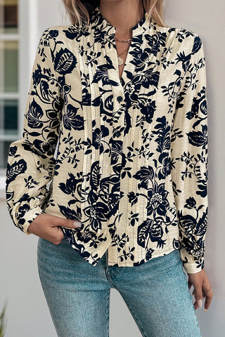 Floral Print Pleated Blouse