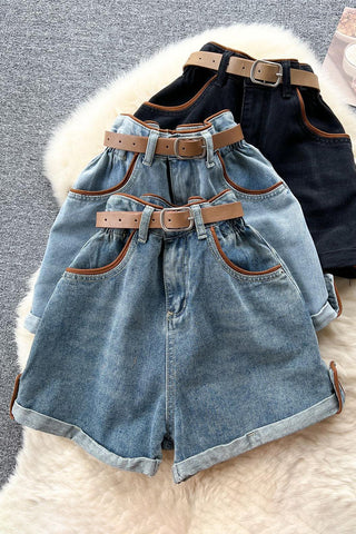 Belted High-Waist Casual Shorts