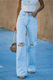 High-Waisted Distressed Straight Jeans