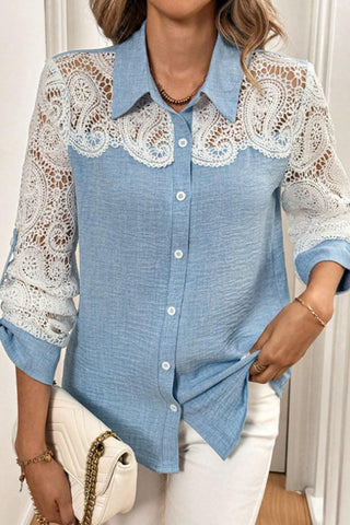 Lace Accent Button-Up Shirt