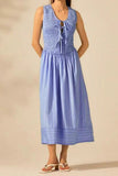 Tie-Front Smocked Midi Dress