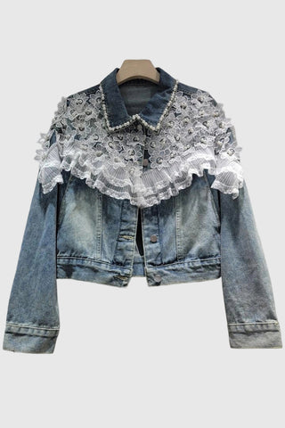 Embellished Lace Denim Jacket