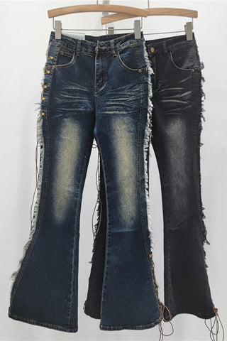 High-Waisted Flare Jeans with Button Details