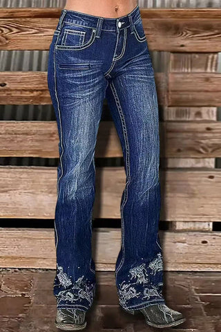 Patterned Flare Jeans